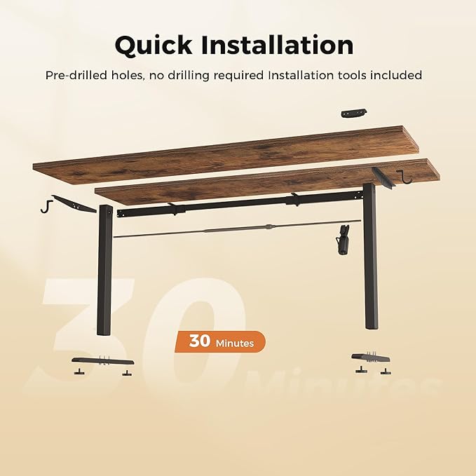 Height Adjustable Electric Standing Desk, 55 x 24 Inches Stand Up Desk, Ergonomic Raising Computer Table with Memory Preset Button, Two-Piece Desktop, Rustic Brown