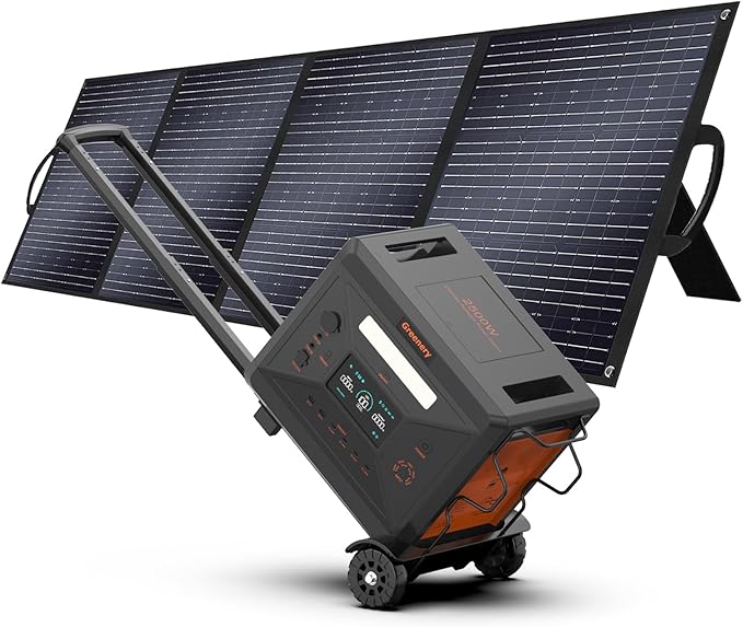 Greenery 2500W Portable Power Station, 2304Wh Solar Generator With 200W Solar Panel, LiFePO4 Battery 1.5Hrs Fast Charging, 4 AC Outlets (Peak 5000W) Power Station for Home Camping Outdoor Backup