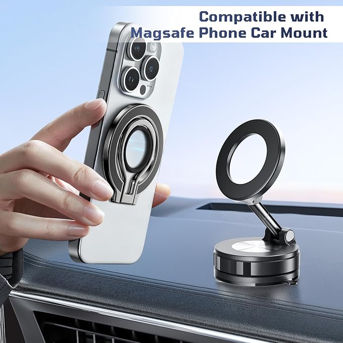 Slim Magnetic Phone Ring Holder for Magsafe, Lightweight Phone Finger Snap Grip Kickstand Accessories Compatible with iPhone Pixel, Portable Mini Phone Stand Works with Magnetic Car Mount