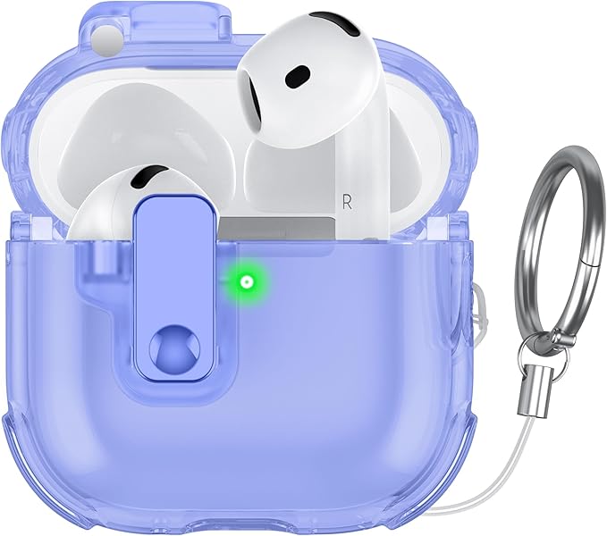 Clear Case for AirPods 4 Case Cover with [Lock Safety & Pop Up][Military Shockproof] Anti-Yellow Transparent Soft TPU Wireless Charging for AirPods 4th Generation Case with Keychain,Clear Blue
