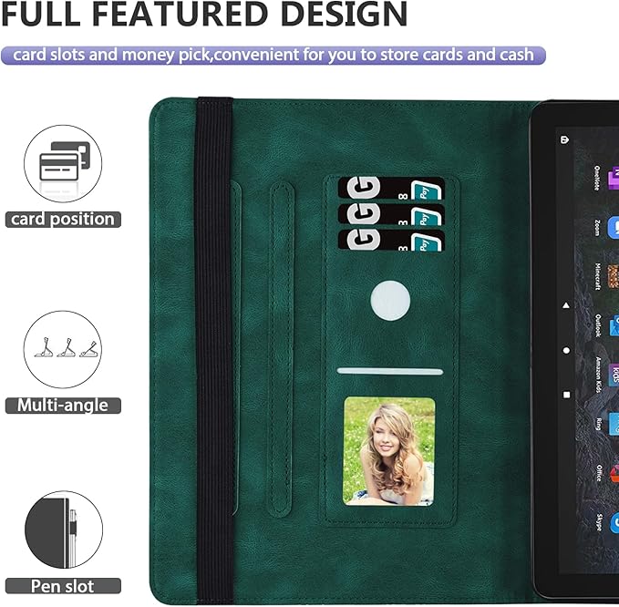Dteck for Fire Max 11 (13th Generation) Tablet Case 11" 2023, PU Leather Protective Fold Stand With Adjustable Viewing Angles, 4 Card Slots, Cute Butterfly Lightweight Slim Folio Book, Green