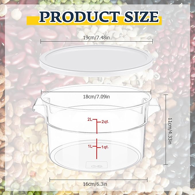 1 Pcs Dough Proofing Bucket with Lid, Round Food Storage Container 2 Qt Dough Bucket Clear Translucent Containers with Red Scale(White)