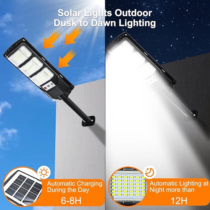 Solar Street Lights Outdoor 2 Pack, IP66 Waterproof LED Security Light, 6500K Solar Flood Lights Dusk to Dawn with Motion Sensor and Remote, Parking Lot Lights for Yard, Garage