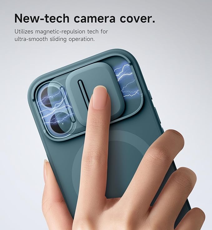 SURITCH for iPhone 17 Case with Camera Control Cover, Camera Slide Cover and Adjustable Kickstand, Compatible with MagSafe, Shockproof Bumper Protective Cases 6.3 Inch, Lake Green