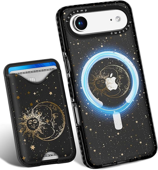Toycamp for iPhone 17 Air Case - Compatible with Magsafe Credit Card Holder Wallet Magnetic Cute Women Teen Girls Kawaii Girly Unique Sun Moon Design Phone Cover for Apple 17 Air