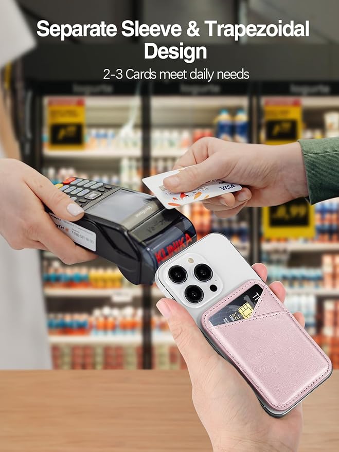 Miroddi for MagSafe Wallet, Strongest Magnetic Card Holder for iPhone 17/16/15/14/13/12 Series, Ultra-Thin Leather Magnetic Phone Wallet with 2 Card Slots, RFID Blocking, No More Falling, Pink