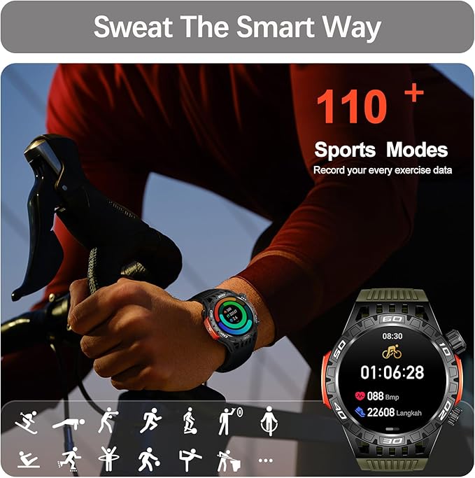 YoYoFit Military Smart Watch with LED Flashlight, Compass, SOS, Rugged Tactical Bluetooth Answer/Dial Calls, Heart Rate Blood Pressure Sleep Monitor Compatible for Android and iOS, Green