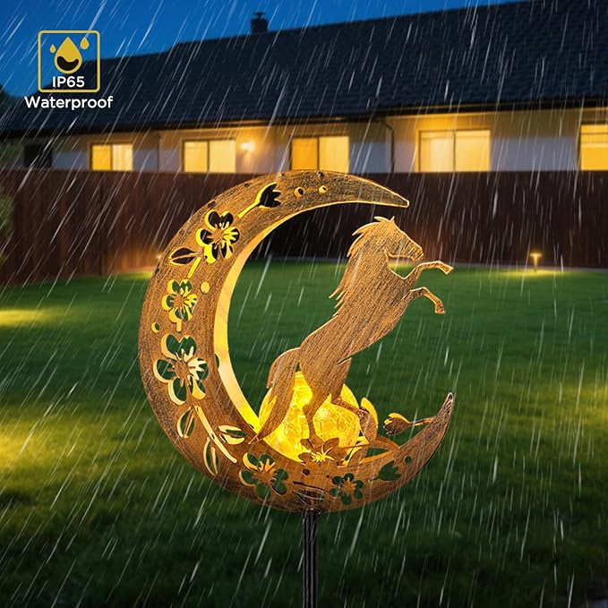 JOBOSI Solar Moon Horse Decorative Light Gift, Portable Decorative Ground Stake Light, Mother's Day Gift, Gifts for Women Grandmothers, Garden Lawn Decor Christmas & New Year Gift