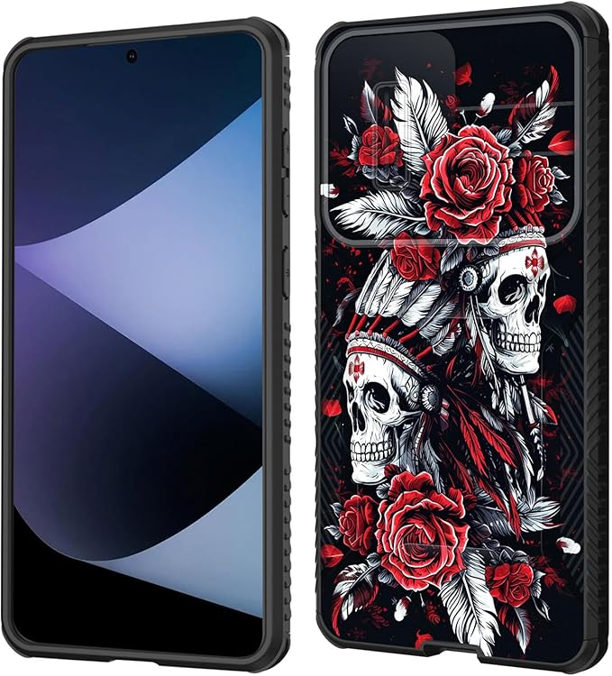 for Galaxy S25 Edge Case Built in Slide Camera Lens Cover,Heavy Duty Shockproof Protection Dual Layer Case for Samsung Galaxy S25 Edge 2025,Skull Art with Feathers and Roses