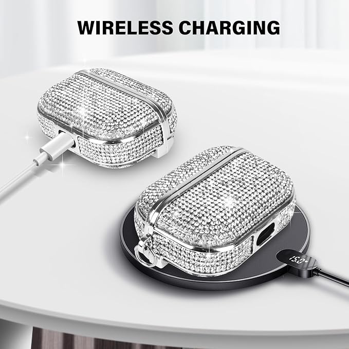 LUVI for AirPods 4 Diamond Case Rhinestone Bling Glitter Crystal Shiny Sparkle Cute Cover for Girls Women Wireless Charging Luxury Skin for Apple AirPods 4 Silver
