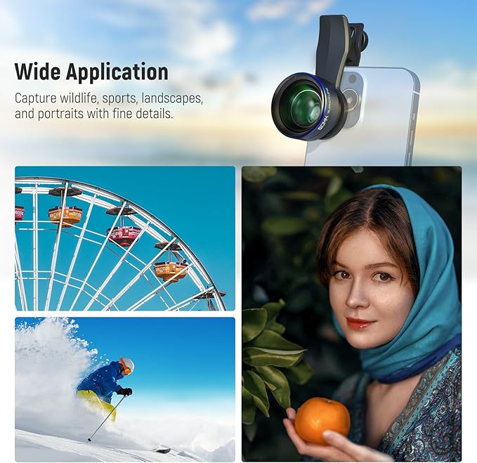 NEEWER 60mm Telephoto Lens with 17mm Thread Phone Lens Clip & 67mm Filter Adapter Ring, 2X Magnification Compatible with iPhone Samsung, LS-41 PRO