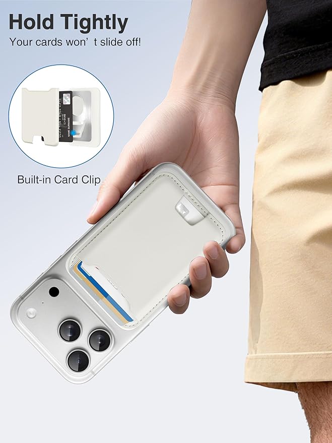 TopMade for Magsafe Wallet, Strongest Magnetic Card Holder for iPhone 17, iPhone 16/15/14/13/12 Series, Leather Magnetic Phone Wallet with Powerful Magnets, RFID Blocking, Fit 4 Cards, Milky White