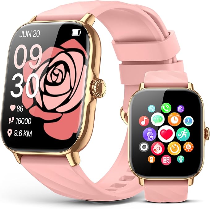 Smart Watches Fitness Tracker for Women Men with Step Counter, Sleep Calorie Monitor, Pedometer, IP68 Waterproof, Smartwatch with 120+ Sports for iPhone Android (Pink)