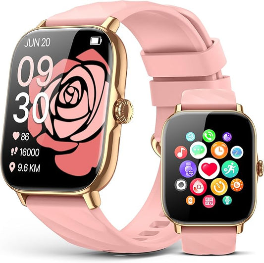 Smart Watches Fitness Tracker for Women Men with Step Counter, Sleep Calorie Monitor, Pedometer, IP68 Waterproof, Smartwatch with 120+ Sports for iPhone Android (Pink)