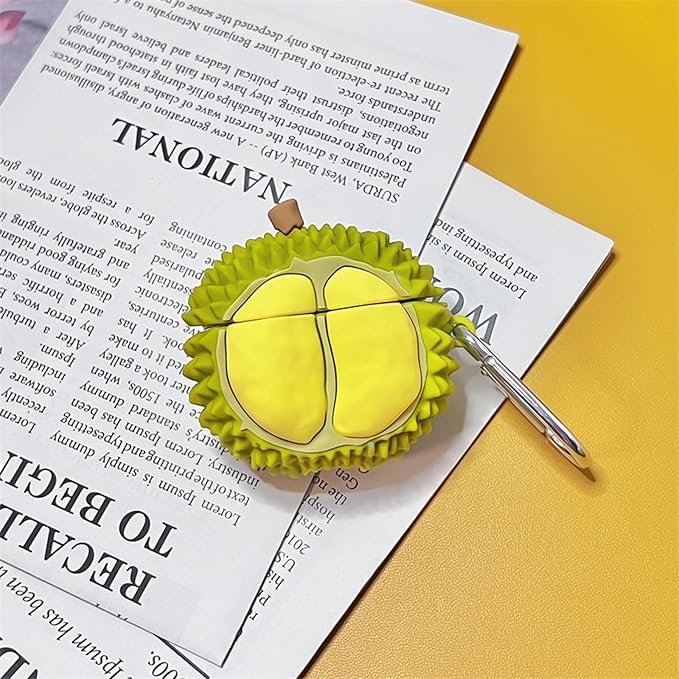 Case Compatible with Airpods 3, Cute Summer Fresh Durian Design Keychain Case Cover, Portable Earbuds Accessories Soft Silicone Shockproof Wireless Earphone Protector with Hook