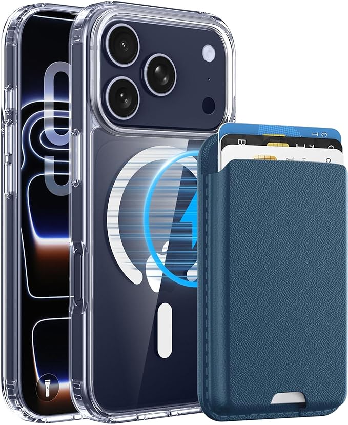 Magnetic for iPhone 17 Pro Clear Case with Blue Detachable Wallet, Compatible with MagSafe, Credit Card Holder with Slim Shockproof Protective Phone Cover