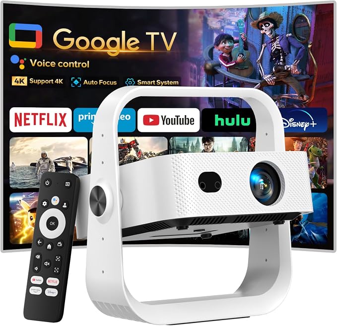 Projector Built-in Google TV/APPs 4K AI Auto Focus, Voice Control