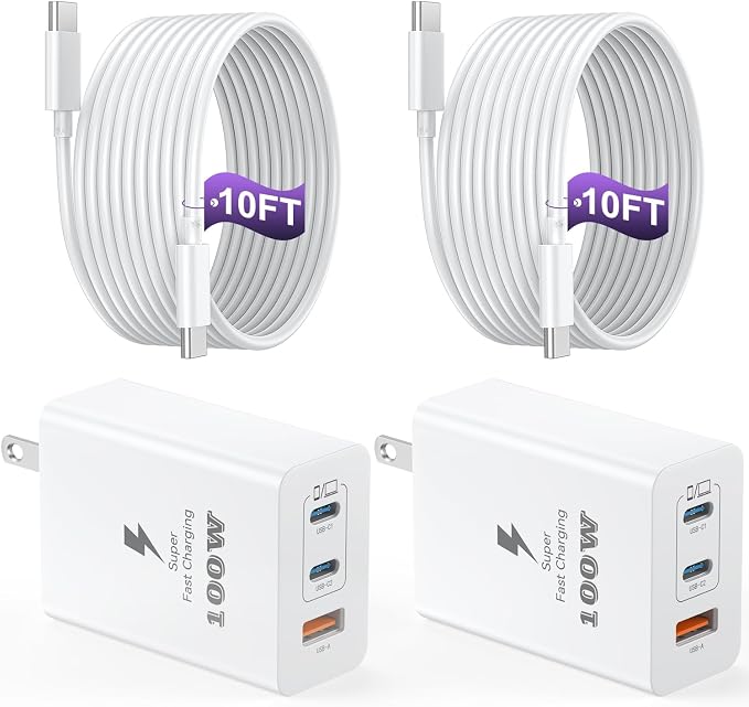 USB C Charger Block 100W, 3-Port Super Fast Type C Phone Charger with Cable - Image 8