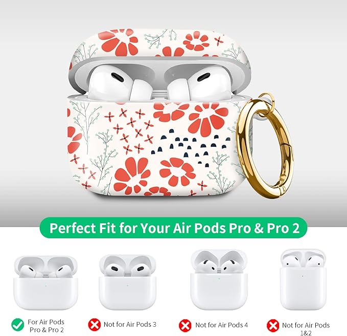 Compatible with Airpod pro 2nd/1st Generation Case Cover with Gold Round Keychain Cute Pattern Hard & Anti Slip Cover for Men Women & Girls（Abstract Plant）