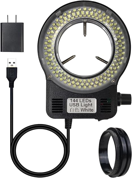 LED Ring Light Illuminator for Microscope, 144 LED Bubbles for Lab Monocular Binocular Trinocular Stereo Microscope Camera, Electronic Industry Ring Lamp