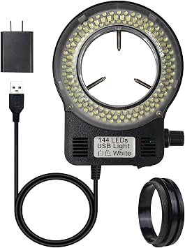 LED Ring Light Illuminator for Microscope, 144 LED Bubbles for Lab Monocular Binocular Trinocular Stereo Microscope Camera, Electronic Industry Ring Lamp