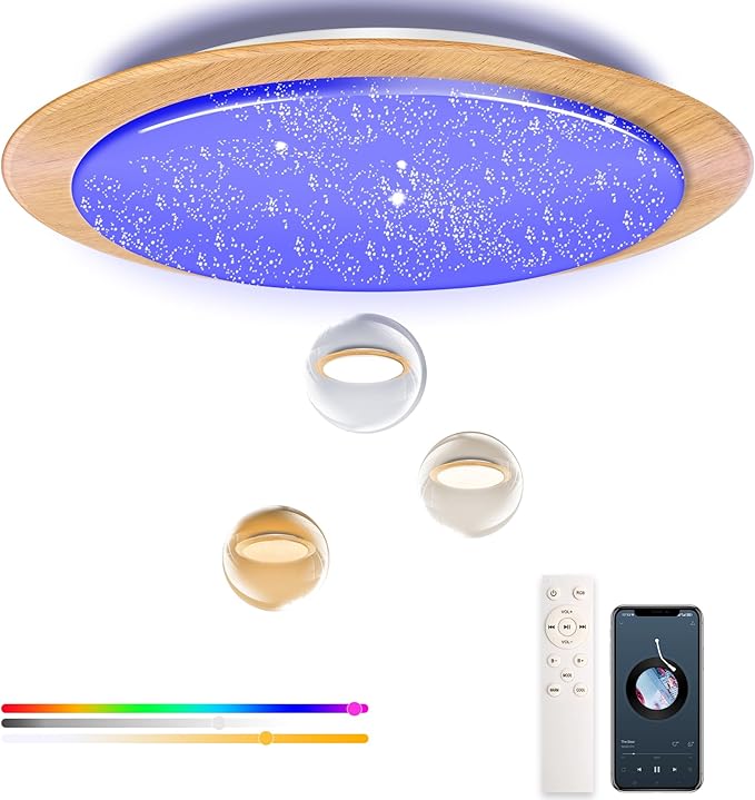 WF-Version LED Ceiling Light with Speaker 40W 15Inch Control via app/Voice/Remote Adjustable Brightness & Color Temperature Ceiling Lamp RGB Ambient Lighting for Bedroom Kids Room and More