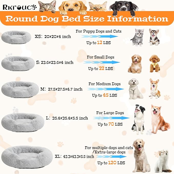 Fluffy Dog Bed Calming Donut Beds for Large Dogs Warming Round Small Medium Pet Nest Cozy Cat Mattress Indoor Washable Puppy Kennel Kittens Sleep Mat (M, 27.5×27.5 inch, Gradient Gray)