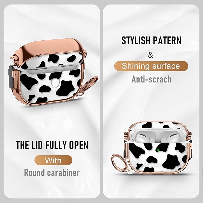 Maxjoy for Cute Airpods Pro 2 case with Safety Lock,Compatible Airpods Pro Case 2nd/1st Gen,Compatible Black Cow AirPods Case Cover for Women Girly with Keychain-Transparent