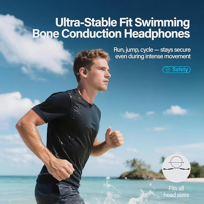 New Bone Conduction Headphones IPX8 Waterproof Swimming Headphones, Open Ear with MP3 Mode, 32GB Memory, 8 Hours Playtime, Bluetooth 6.0 Earbuds with Secure Fit for Running, Fitness, Cycling & Outdoor