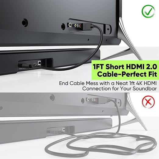 Short HDMI Cable 1FT 5-Pack, 4K HDMI to HDMI Cable 1FT Multi-pack,Slim HDMI 2.0 Cord 1 FT Flexible with 4K@60Hz,2K@165/144Hz,HDCP 2.2, HDR, ARC & CL3 Rated | for Camera, Laptop, Monitor, TV, Soundbar