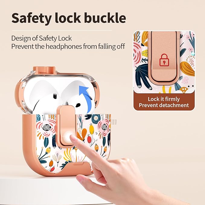 for AirPods 4 Case with Secure Lock Clip in Phone Stand,Floral Girly Style Protective Cover with Cleaning Kit and Hand Strap for Apple AirPod 4 Generation (Palm Petals)