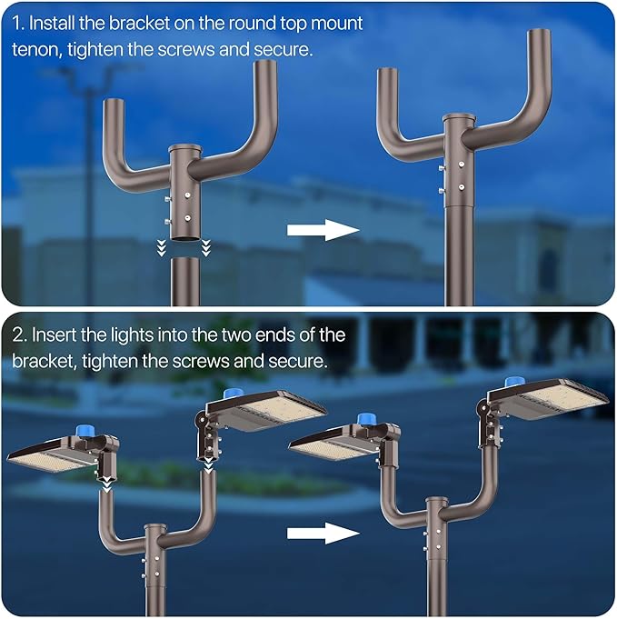 HYPERLITE Double Bullhorn Bracket for Parking Lot Light, 2 3/8" Bullhorn Bracket for 2 Lights, Durable Mounting Bracket Bullhead Tenon Adapter for LED Shoebox Area Light Street Pole Lights