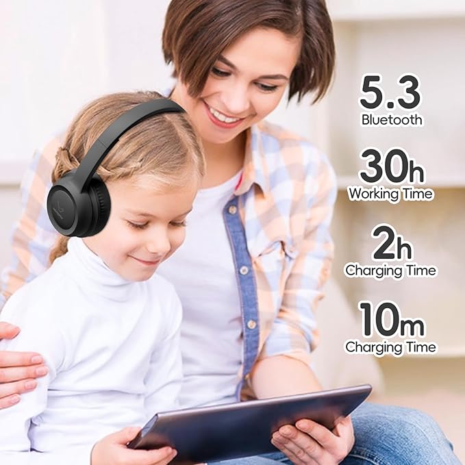 Kids Bluetooth Headphones,Kids Wireless Headphone with 85dBVolume Limiter, 30H Playtime, Adjustable Headband,Over-Ear Headphones for Kid School Online Class Travel