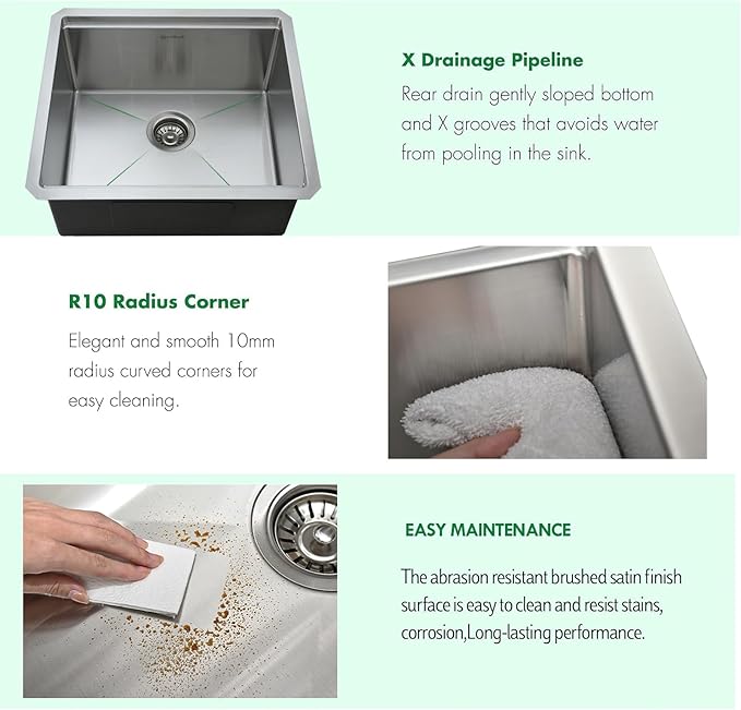 Undermount Kitchen Sink, 21 x 19 Inch Sink Kitchen 16 Gauge Stainless Steel Kitchen Sinks Single Bowl Workstation Sink with Cutting Board