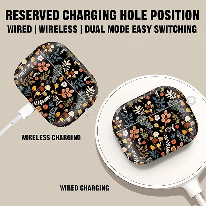 Compatible with AirPod Pro 2nd//1st Generation Case Cover with Key Chain,Full Protective Shockproof Wireless Headphone Case for Airpod Pro 2023/2022/2019（Small Mushrooms）