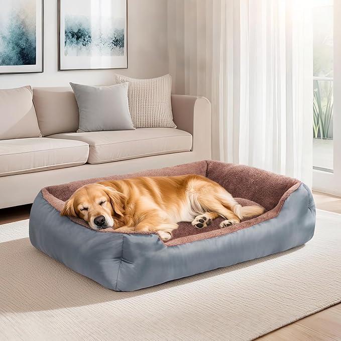 Medium Dog Bed for Medium Dogs Washable, Soft and Comfort Pet Beds, Calming Dog Sofa Bed with Raised Edges, Non-Slip Bottom, Grey