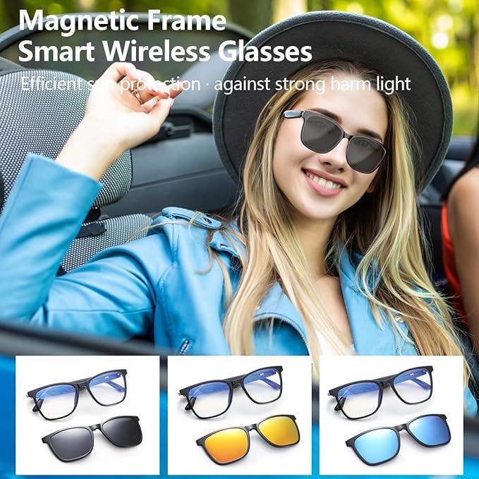 Smart Sunglasses Bluetooth Glasses, Audio Glasses with Speakers, Blue Light Blocking Glass for Men and Women, Outdoor UV Protection and Voice Control, Hands-Free Calls Smart Audio Eyewear (UF-13)