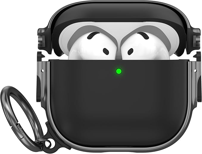 Maxjoy for AirPods 4 Case with Lock, Cute AirPods 4 Case Lock Protective Hard AirPod 4 Generation Cover for Women Men with Keychain Clip for AirPod 4th Generation Cover 2024, Black