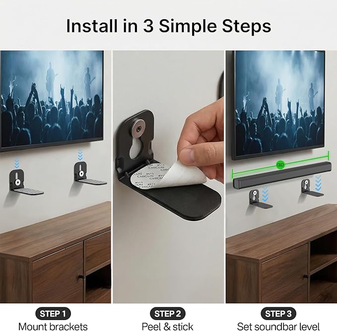 notiela 2 Pack Universal Soundbar Mount Shelf Sound Bar Mounts for Samsung, Sony, LG, Vizio, Bose, Onn and More Soundbar Wall Mount - Sound Bar Mount Under TV