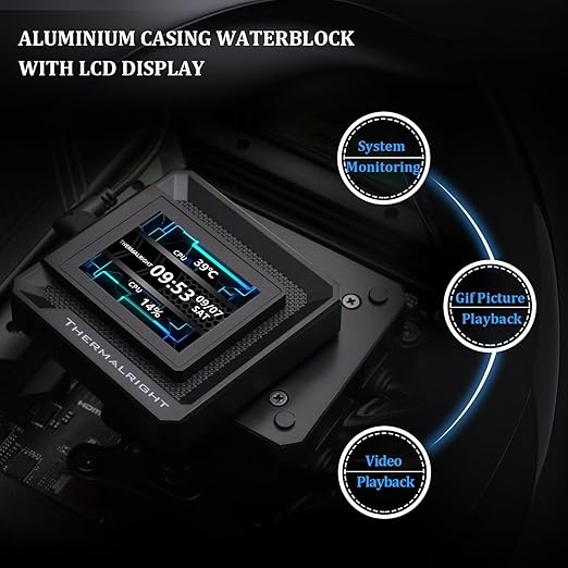 Thermalright FW 240 SE ARGB Black-AIO CPU Liquid Cooler,IPS LCD Screen with 320 * 240 Resolution,for AM4/AM5,Intel LGA1700/1851,2-inch Magnet-Absorbent LCD Screen for Images-Black,PC CPU Water Cooler