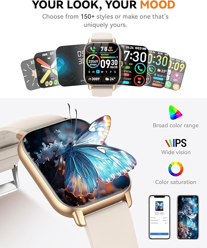 Smart Watches for Women(Answer/Make Call),1.85 inch HD Fitness Tracker Watch with Activity Counter/Sleep Monitor/ 110+ Sports Modes, IP68 Waterproof Smart Watch for Andriod iPhone iOS Compatible,Gold