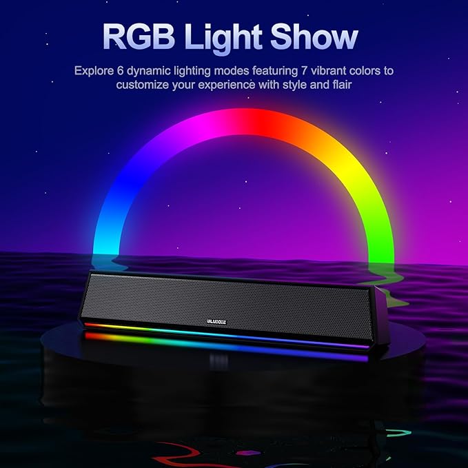 Bluedee Computer Speakers for Desktop PC, Bluetooth 5.3 PC Speakers with Dynamic RGB Light, Wired USB Plug & Play Computer Sound Bar, USB/Type-C Powered Gaming Speakers for Desktop, Laptops, Tablet