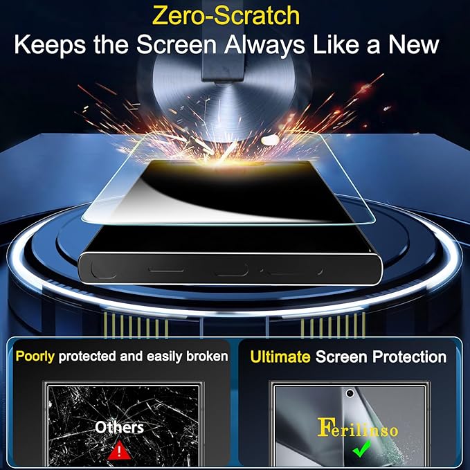 Ferilinso 3 Pack Screen Protector for Samsung Galaxy S24 Ultra with 3 Pack Tempered Glass Camera Lens Protector Phone Case Friendly Accessories Protector de Pantalla for Samsung S24 Ultra 6.8 INCH