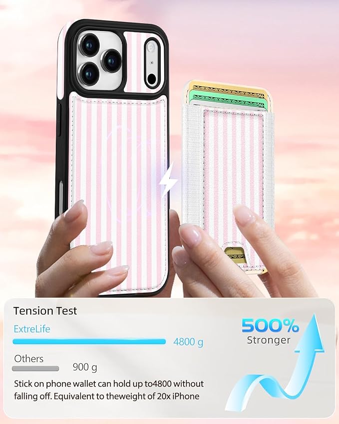 Shorogyt for iPhone 17 Pro Max Case Wallet - Fits 5 Cards, Compatible with Magsafe Detachable Magnetic Credit Card Holder Leather Cardholder Cute Phone Cover Women Girls for Apple 17 ProMax, Striped