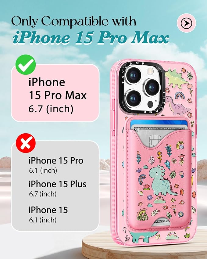 Toycamp for iPhone 15 Pro Max Case - Compatible with Magsafe Credit Card Holder Wallet Magnetic Cute Women Teen Girls Kawaii Girly Unique Animal Design Phone Cover for Apple 15 Promax 6.7"