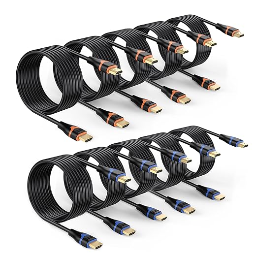 4K HDMI Cable 10FT 10-Pack, HDMI Cord 10 Foot High Speed HDMI to HDMI Cable 2.0 Ultra HD 4K@60Hz, 2K@144Hz, HDR, 3D, Dolby, HDCP 2.2, ARC for PS5, PS4, HDTV, Monitor, Xbox, Blu-ray, Laptop