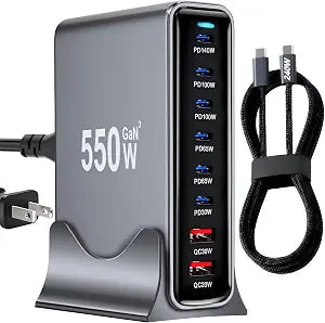 550W USB C Fast Charger Block, PD 3.1 140W USB C Charging Station, GaN Ⅲ Multi-Port PD PPS Fast Charging Station for Multiple Devices,Laptop Wall Charger Compatible with MacBook iPad iPhone 17/16 etc