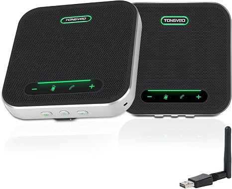 Wireless Conference Speaker and Microphone, 2-in-1 Daisy Chain Bluetooth Speakerphone with 4 Mics Arrays and 360° Voice Pickup and Noise Reduction,Bluetooth/USB/Dongle connection Methods for 30 People