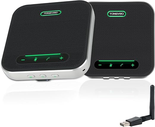 Wireless Conference Speaker and Microphone, 2-in-1 Daisy Chain Bluetooth Speakerphone with 4 Mics Arrays and 360° Voice Pickup and Noise Reduction,Bluetooth/USB/Dongle connection Methods for 30 People