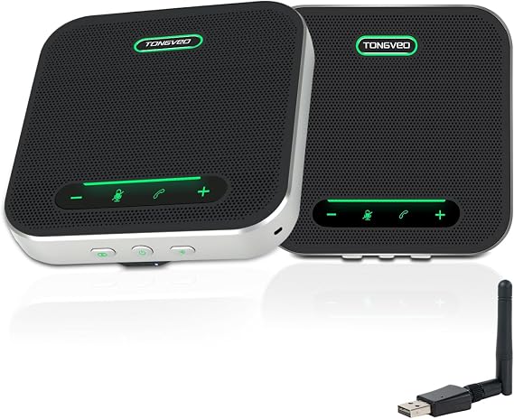 Wireless Conference Speaker and Microphone, 2-in-1 Daisy Chain Bluetooth Speakerphone with 4 Mics Arrays and 360° Voice Pickup and Noise Reduction,Bluetooth/USB/Dongle connection Methods for 30 People